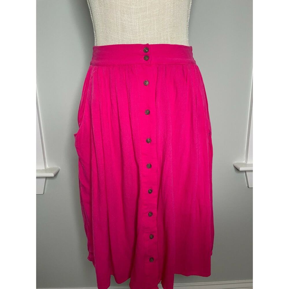 She + Sky Fuchsia Front Button Down Lined Flowy Knee Skirt Pockets Pink Small S - Picture 5 of 10
